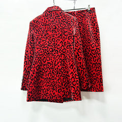 Leopard Print Double Breasted Blazer & Midi Pencil Skirt 2-Piece Suit Set
