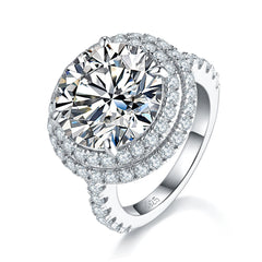 S925 Sterling Silver 8ct Moissanite Ring, 13mm D-VVS1 Double Halo Pave Band, Platinum Plated US Sizes 5-9 GRA Gift Box