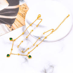 Fashionable Double-Layer Zircon Heart Pendant Anklet
