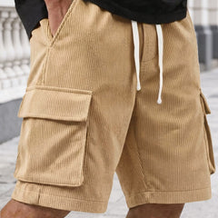 Short utilitaire en velours côtelé avec taille élastique et cordon de serrage