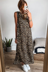 Luxury Leopard Print Sleeveless Maxi Dress Modern & Trendy Statement Piece Charming Dress
