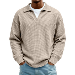 Waffle-Paneled Polo Shirt Mens Lapel Knitwear