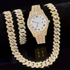 Hip-hop Watch Bracelet And Necklace Set