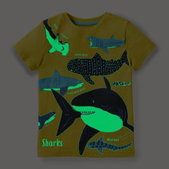 T-shirt pour enfants à manches courtes avec motif de requin lumineux