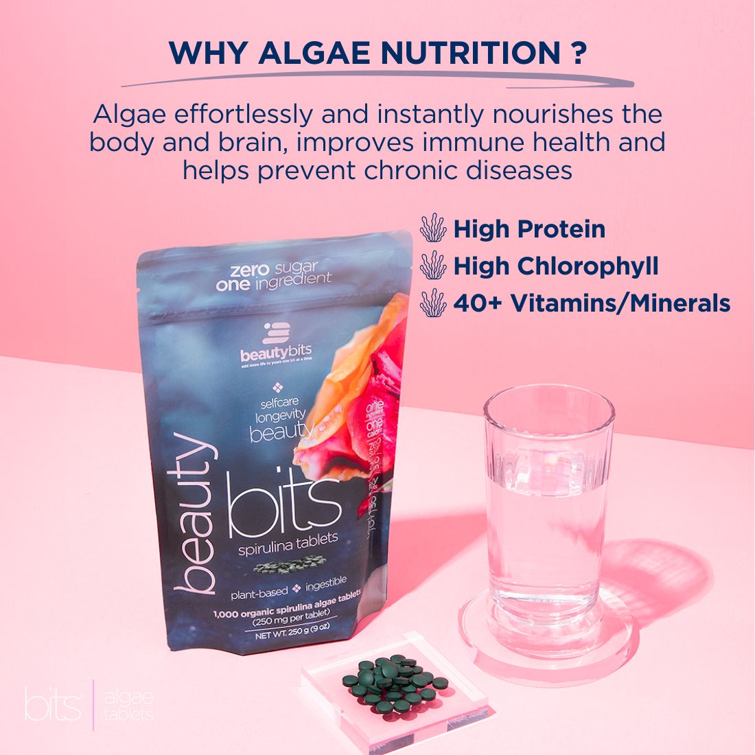 BEAUTYbits Spirulina Tablets 100 percent pure spirulina algae tablets