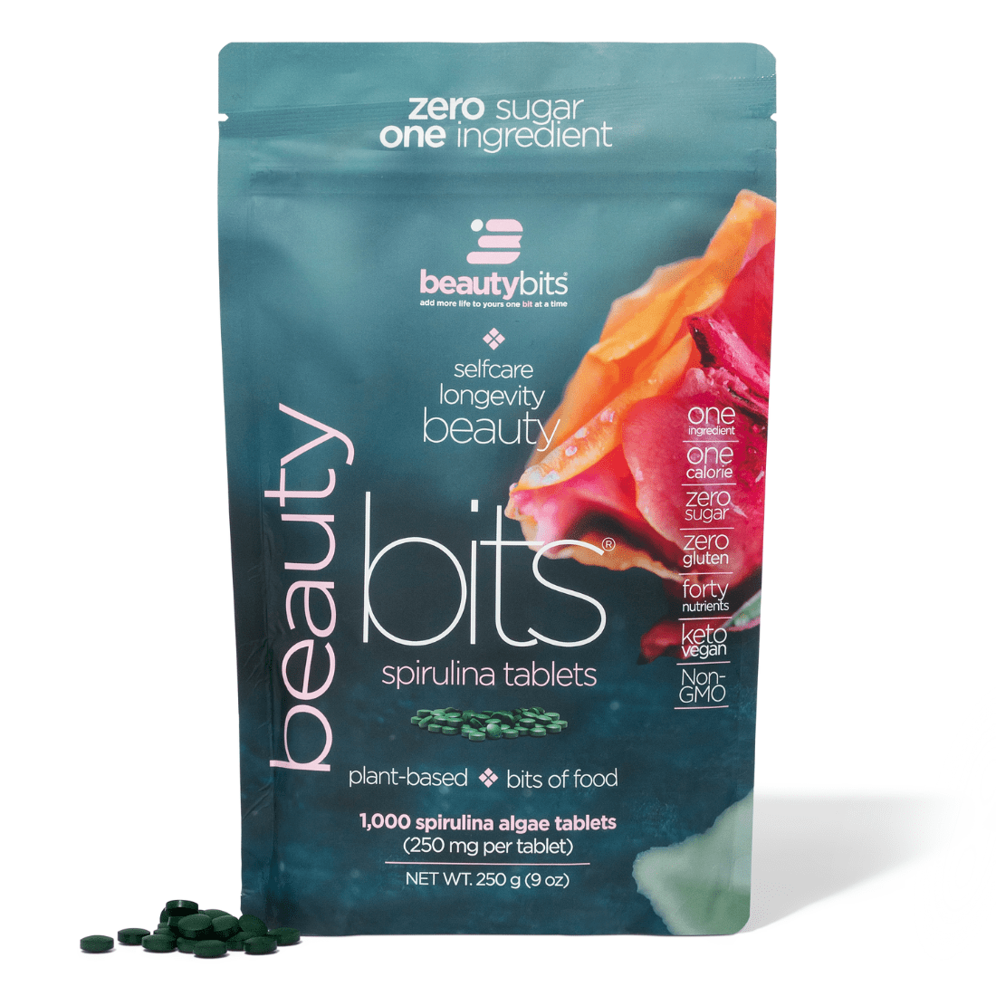 BEAUTYbits Spirulina Tablets large bag front packaging view