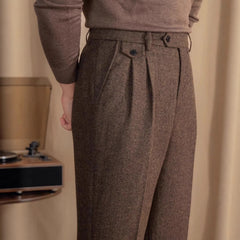 Mens Italian Herringbone Cropped Trousers