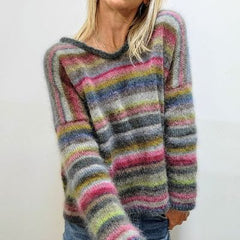 Pull décontracté à col en V et coupe ample pour femmes