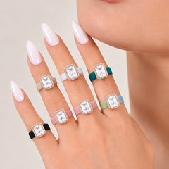 Silicone Inlaid Square Zircon Ring