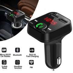 Black Car Bluetooth Wireless Hand-free Transmitter Dual USB Charger Music Player For Cars Easy Use Gadget