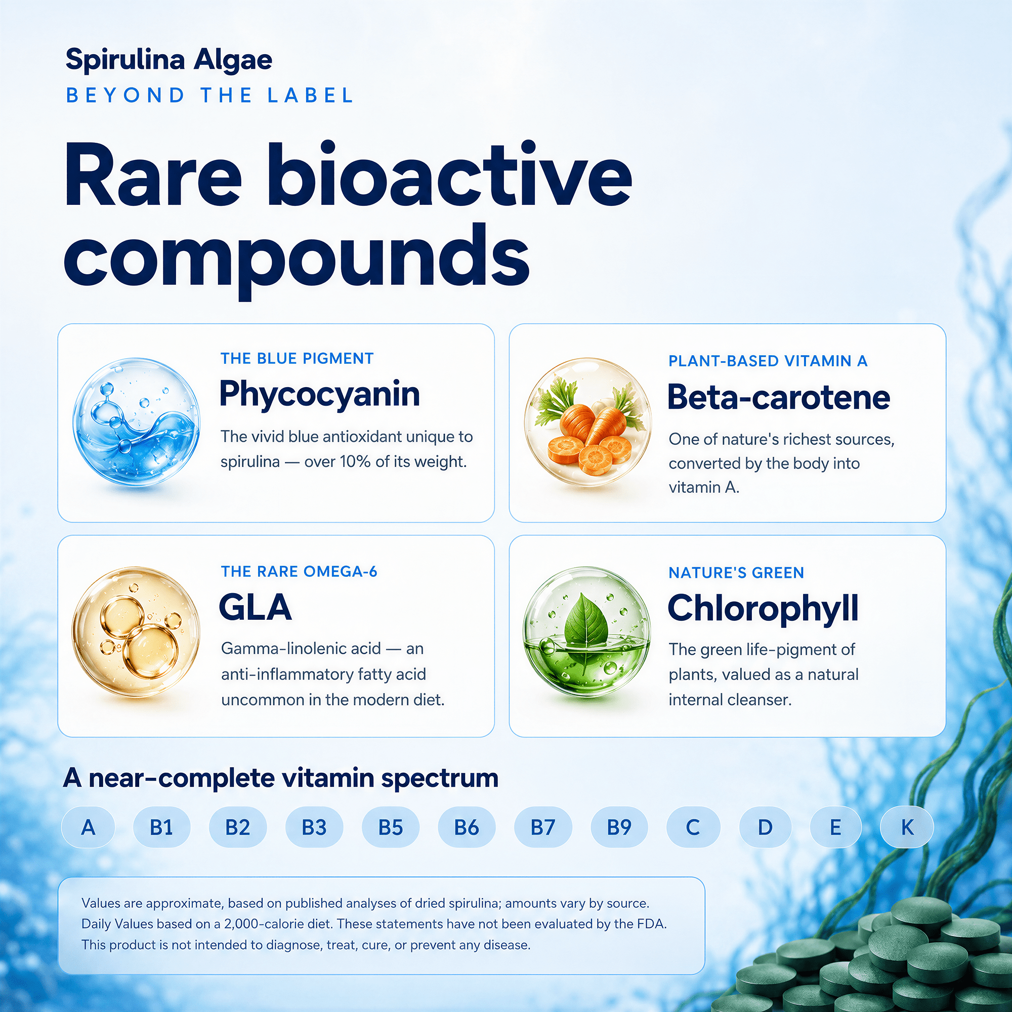ENERGYbits Spirulina Tablets travel size bag for clean daily energy