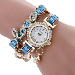 Crystal Leather LOVE Bracelet Womens Watch