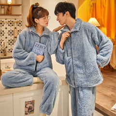 Ensemble thermique épais en flanelle pelucheuse à fermeture éclair pour couple