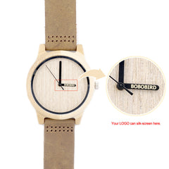 Single-bamboo Wooden-layer Cowhide Mens Wooden Watch