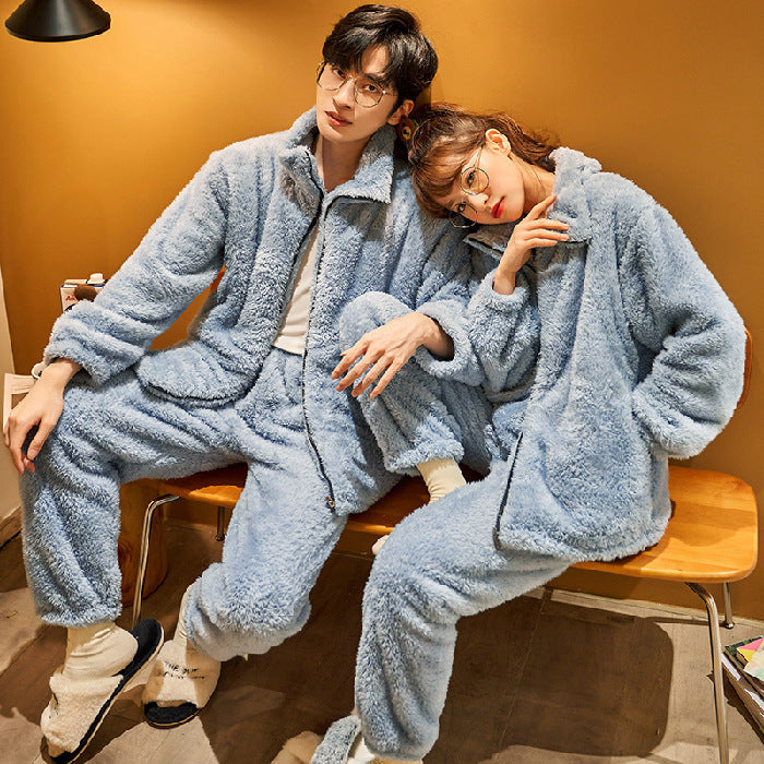 Ensemble thermique épais en flanelle pelucheuse à fermeture éclair pour couple