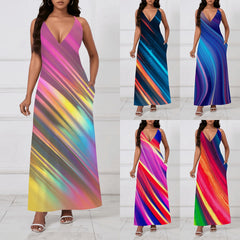 Robe fourreau sexy, ample, dos nu, à motifs colorés audacieux