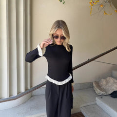 Pull à enfiler en maille extensible à manches longues