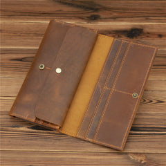 Retro Crazy Horse Leather Men's Long Wallet Handbag