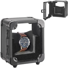 Vilcjson Aluminum Watch Box - Men Watch Display Case with Clear Acrylic Lid Single Watch Organizer Box Watch Storage Holder Watch Case with Removable Watch Pillow Black 5.12 x 3.74 x 6.3 Inches