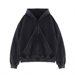 American-style Vintage Washed-and-distressed Cardigan Zip-up Hoodie