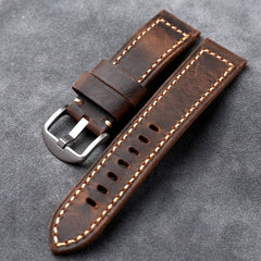 Bracelet de montre artisanal en cuir de vache italien tanné végétal, huilé