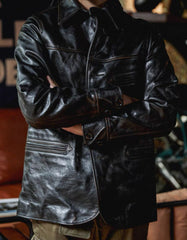 Mens Mid-Length Heavy-Duty Leather Jacket