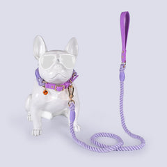 Cotton Rope Woven Leather Pet Leash Collar Set Medium Large Dog Walking