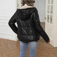 Manteau court en coton ouaté pour femme, en laine d’agneau