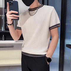 Top de punto de seda fría con bloques de color para hombre