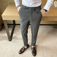 Costume de pantalon crayon élégant et ajusté pour témoin de mariage, style coréen et britannique classique à carreaux