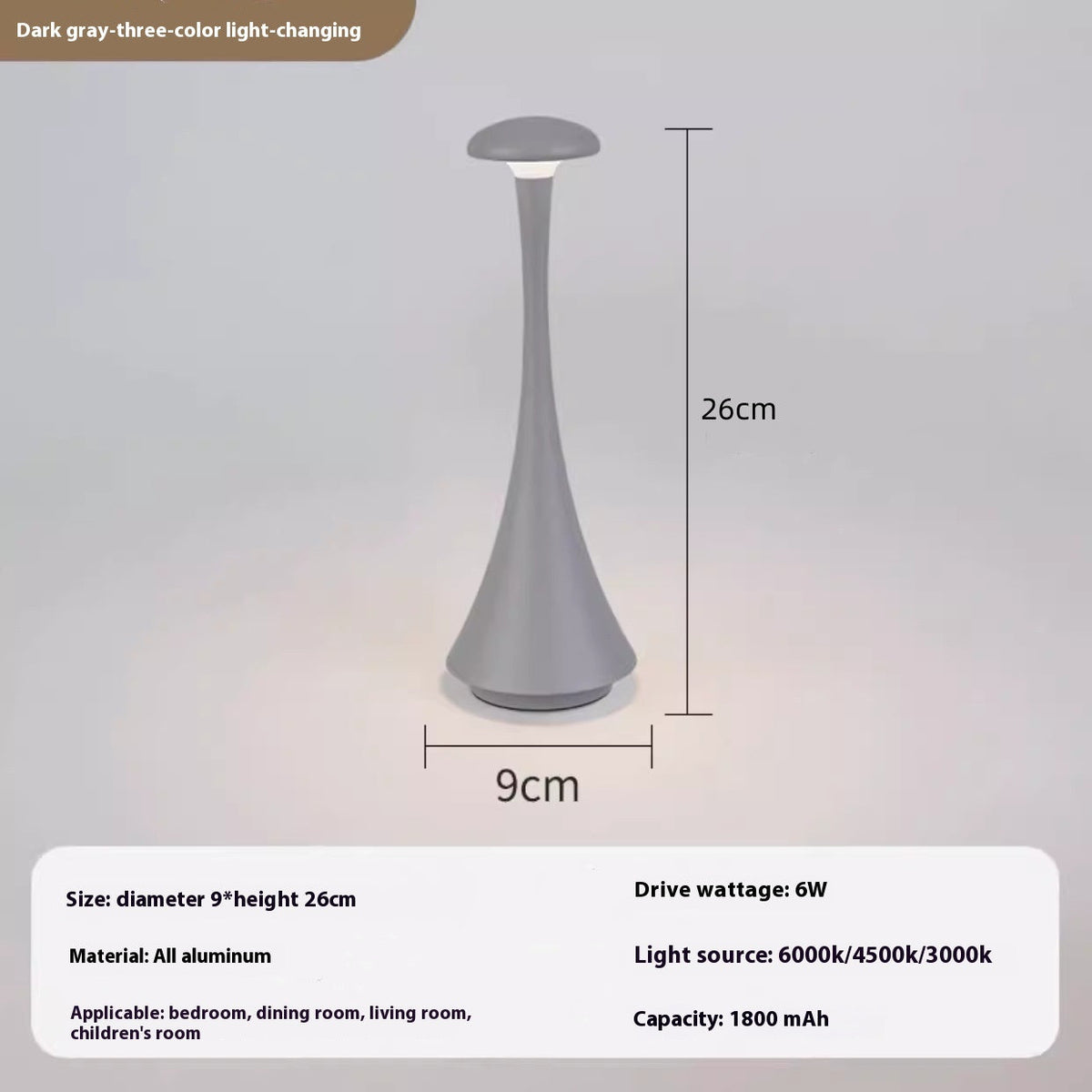 Portable Rechargeable Aluminum Table Lamp Bedroom Bedside Ambience Light