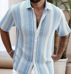 Camisa de playa casual para hombre, corte entallado, con estampado 3D y manga corta