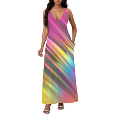 Robe fourreau sexy, ample, dos nu, à motifs colorés audacieux