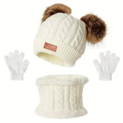 Children's Winter Knitted Wool Lining Warm Hat, Scarf, Glove Set For 2-5 Year Old Boys And Girls