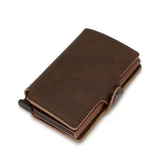 Classic Multifunction Automatic Aluminum Alloy Leather Credit Card Holder Retro New Pop-Up Card Ejector Business Wallets For Men