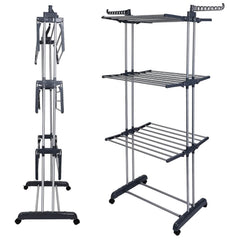 Clothes Drying Rack Rolling Collapsible Laundry Dryer Hanger Stand Rail