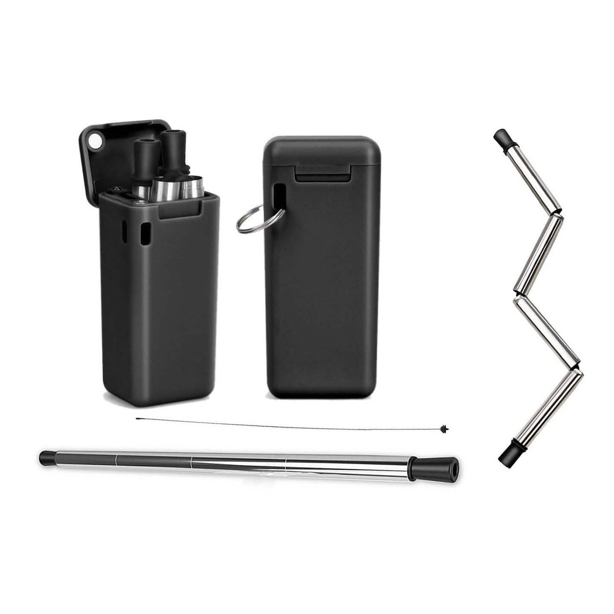 Collapsible, Portable, And Reusable Stainless Steel Drinking Straw With Case