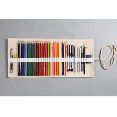 Colorful Roll Up Pencil Case Canvas Flowers Style Colored Pencils Wrap Multi-Purpose Pen Holder Cute Case