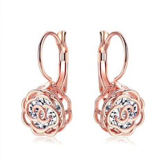 Cystal Leverback Floral Earrings In Gold