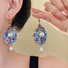 Ethnic-style Diamond-encrusted Oil-drop Flower Pearl Pendant