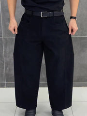 Pantalon noir sur mesure, à jambes larges et court