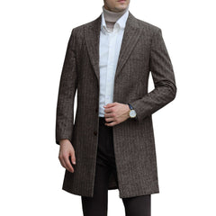 Mens Single-breasted Mid-length Wool Coat
