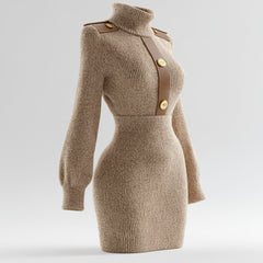 Robe en maille à manches longues et col roulé pour femme