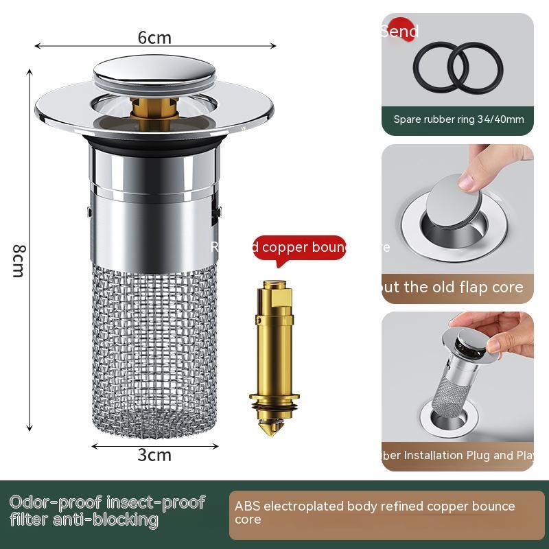 Long Pop-Up Sink Drains Filter Bathroom Press Bounce Basin Plug Stopper Wash Basin Hair Catcher Sink Strainer Kitchen Supplies