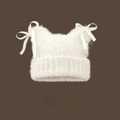 Gorro informal de punto con lazo para mujer