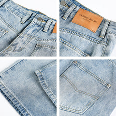 Jean décontracté pour homme, style américain vintage, délavé, à empiècements, réversible