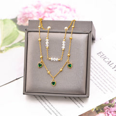 Fashionable Double-Layer Zircon Heart Pendant Anklet