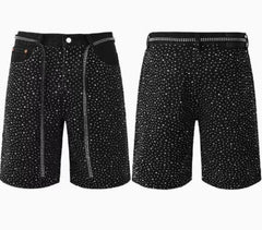 Short en jean à jambe droite orné de strass