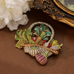 Broche panier de fruits en strass, style vintage patiné, pour la mode industrielle
