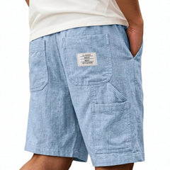 Short pour homme unicolore en lin texturé bambou, avec plusieurs poches